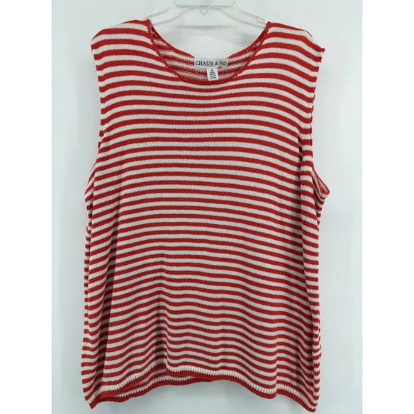 CHAUS & CO Tops - CHAUS & CO Womens Plus Size 3X Red White‎ Striped Sleeveless Knit Top